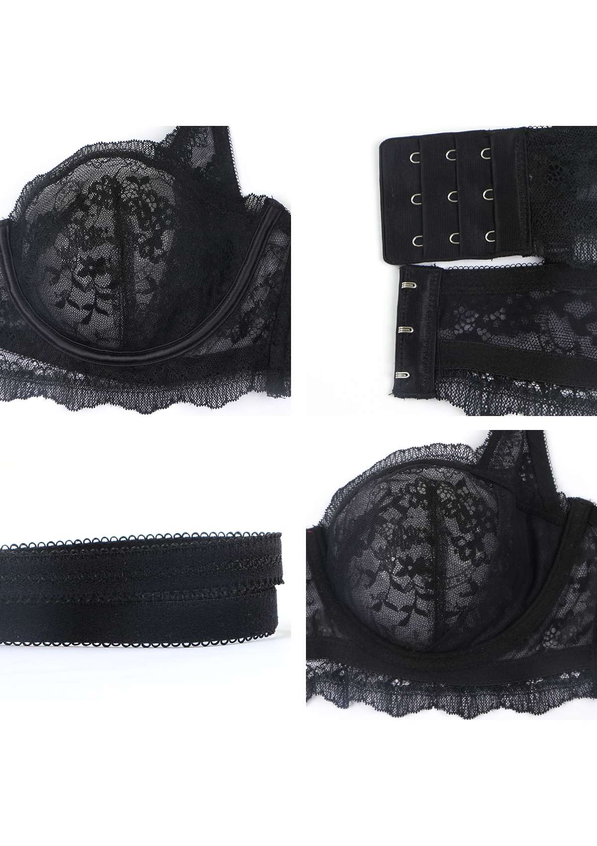 HSIA Floral Lace Unlined Bridal Black Balconette Bra Set - HSIA