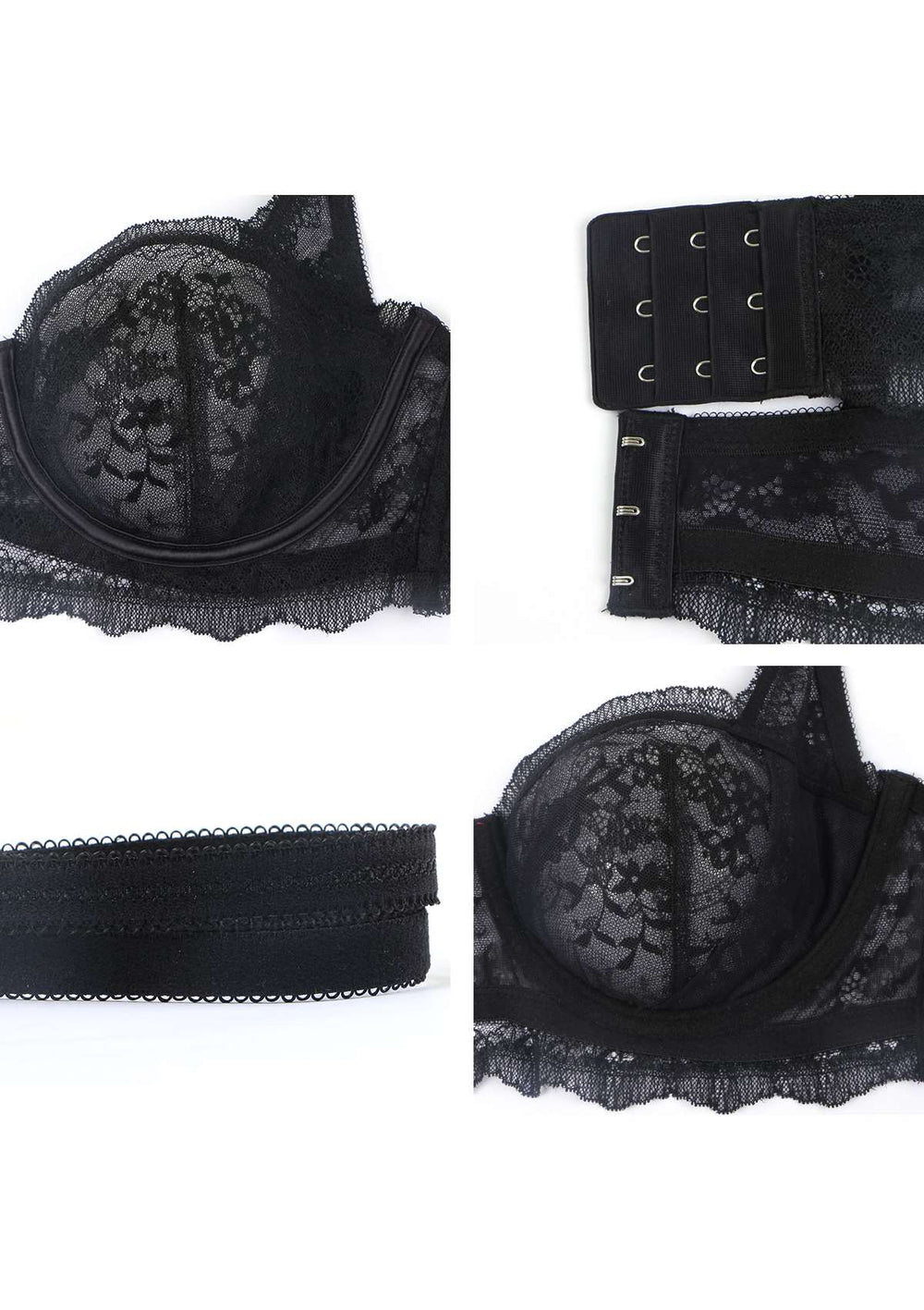 Black & White Floral Lace Push-Up Strapless Bra