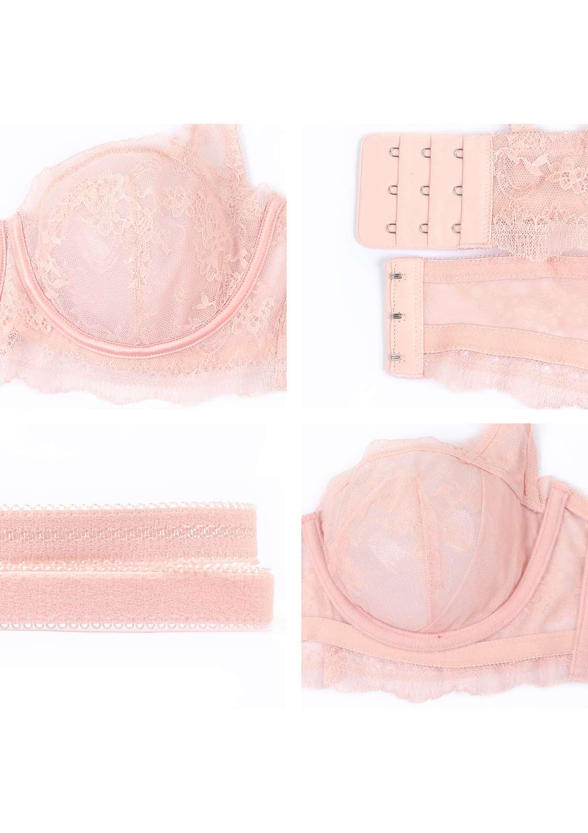 HSIA Floral Lace Unlined Bridal Pink Balconette Bra Set - HSIA