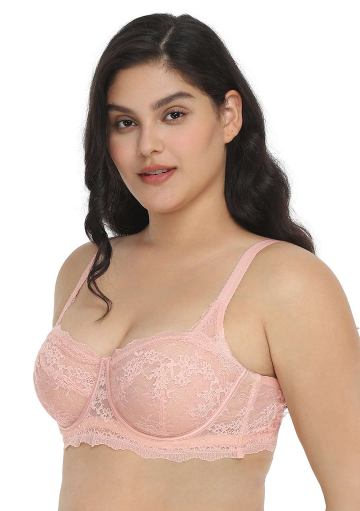 HSIA HSIA Floral Lace Unlined Bridal Pink Balconette Bra Set
