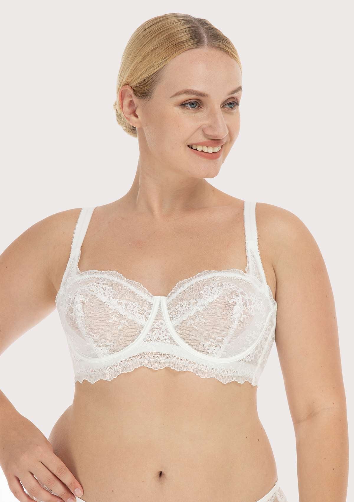 HSIA Floral Lace Unlined Bridal White Balconette Bra Set - HSIA