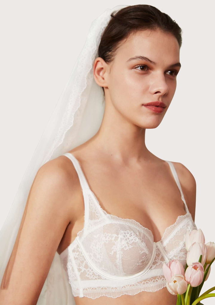 HSIA HSIA Floral Lace Unlined Bridal White Balconette Bra Set