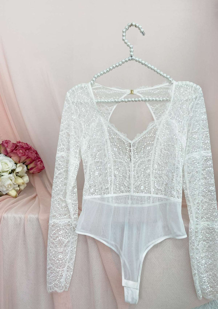 Long-Sleeve Link Up Lace Teddy