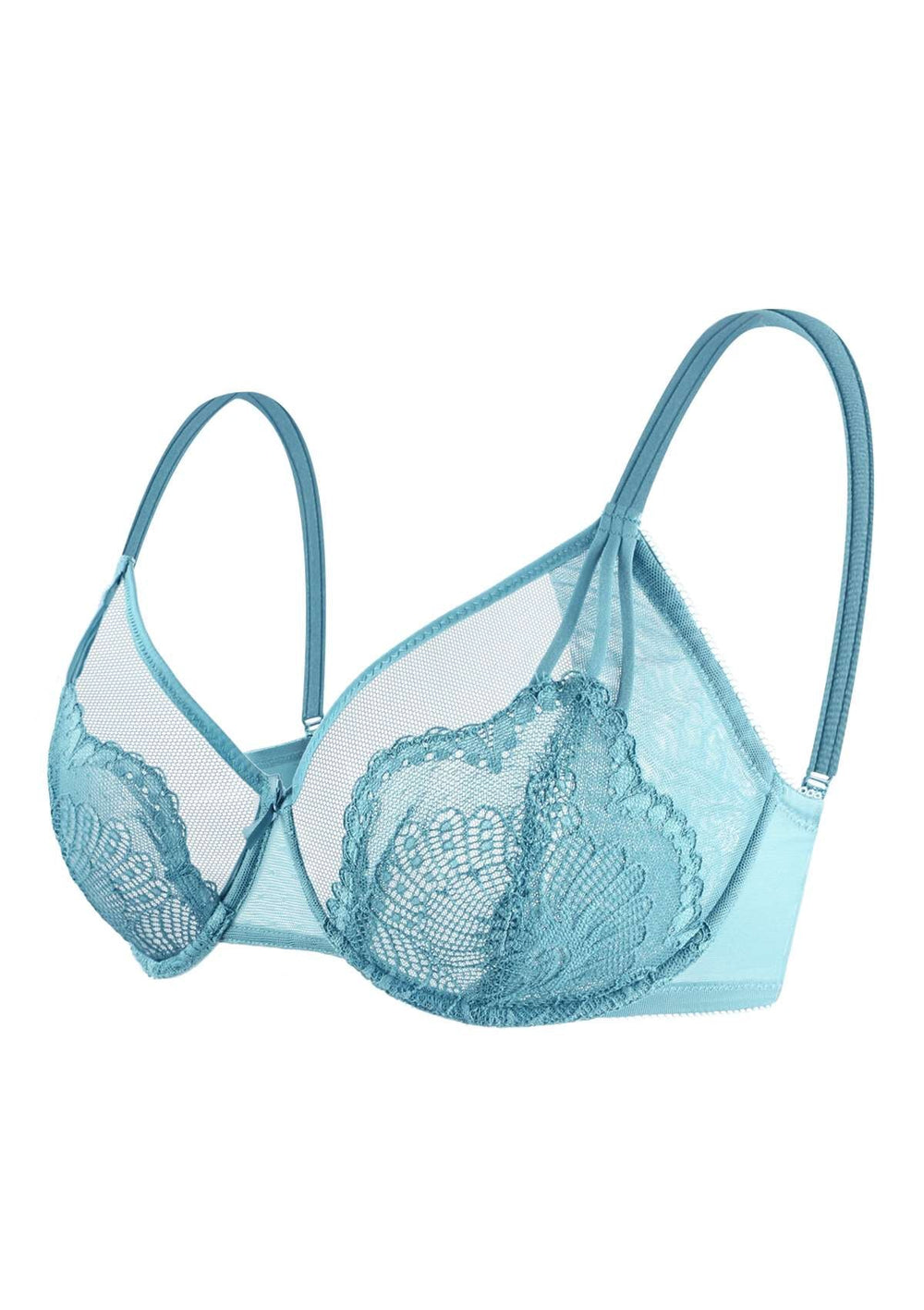 HANA LADIES FLORAL LACE PADDED AND WIRED FULL CUP BRA BLUE C CUP NEW (ref  157)