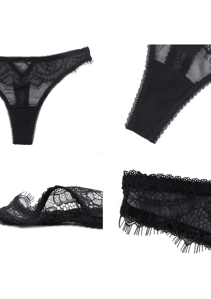 HSIA HSIA Sexy Mesh Eyelash Lace Trim Thong Underwear 3 Pack