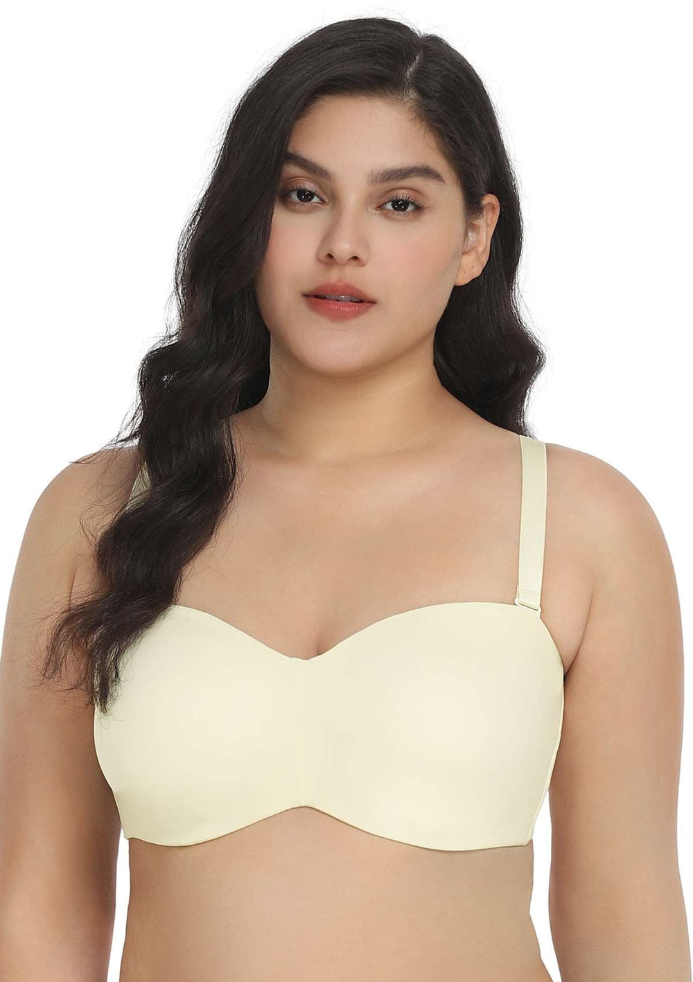  Womens Strapless Bra Silicone-Free Minimizer Bandeau Plus  Size Unlined White 32G